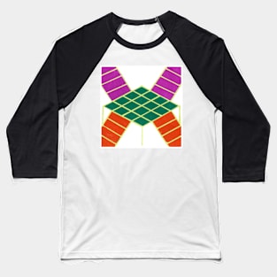 Inverted Purple Green Orange Geometric Abstract Acrylic Painting Baseball T-Shirt